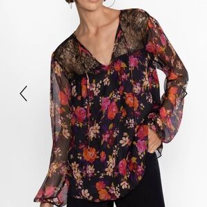 Johnny Was Flora Silk Blouse Multicolor Long Sleeves XL P2P 25"